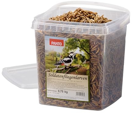 PANTO Soldatenfliegenlarven getrocknet – 750 g proteinreiches und fettreiches Wildvogelfutter, Proteinfutter für Vögel, Reptilien, Fische