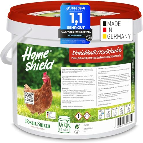 Home Shield Kalkfarbe Hühnerstall Pulver 1,5 kg im Eimer, weiß - Streichkalk zum Anrühren - Matte, naturweiße Stallfarbe mit guter Deckkraft für Ställe