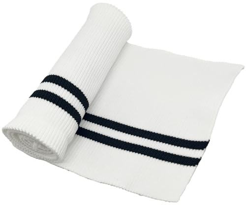 1Pcs 80cmx14cm (31.5x5.51) Elastic Fiber Ribbing Fabric for Cuffs,Elastic Rib Knit Fabric Sewing Supplies Sewn with Ribbed for Neck Bands Edging Garments (White+Black Stripe)