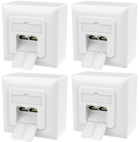 RedStar24 4x Cat6A Universal-Netzwerkdose mit 2x RJ45 Ports - 10 Gbit/s Geschirmte LAN Dose für Aufputz und Unterputz, kompatibel mit CAT7/CAT6/CAT5, POE-fähig, Signalweiß, entspricht EIA/TIA 568AB