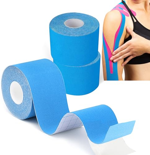 Grunda-Tape Kinesiologico 3 Rotolo,Blu Tape Sportivo 5m x 5cm Kinesio Taping Taping Kinesiologico Impermeabile ed Elastico Nastro Kinesiologico, cerotto kinesiologico