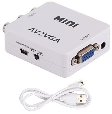 Wakects Adaptador AV a VGA, Convertidor AV a VGA 480P, Mini Adaptador Compuesto con Cable de Carga USB, Adaptador Convertidor de Audio y Video Decodificador