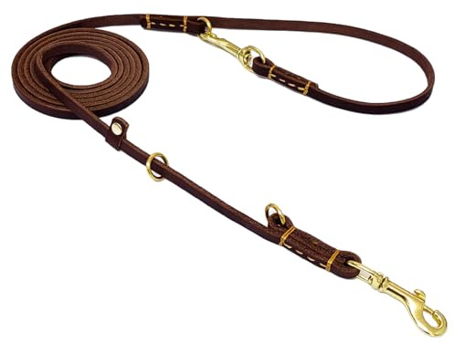 LWBMG Laisse multifonction en cuir véritable de 2,4 m pour chiens, laisse mains libres, laisse de dressage pour chien de petite et moyenne taille, marron