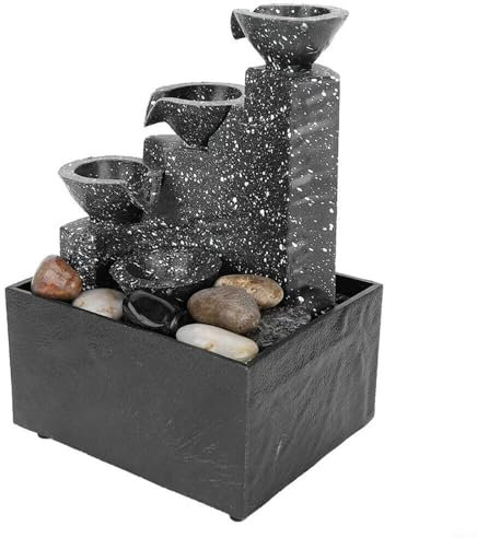 Aprilsunnyzone Fuente de agua de mesa para interiores con luces LED, recargable por USB o funciona con pilas, adorno de piedra decorativa para el hogar, oficina, dormitorio, sala de estar