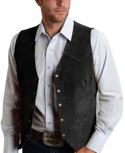 Allthemen Chalecos de Ante Traje Hombre Slim Fit Blazer Sin Mangas Vintage Western Gilet Negocio Elegantes Boda Fiesta