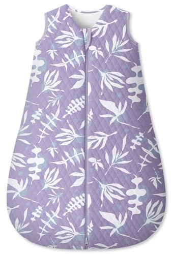 Unnivoll Saco de Dormir para Bebé 1,5 Tog 12-18 Meses Saco de Dormir de Algodón para Bebé Manta Vestible con Cremallera de 2 Vías para Recién Nacido Bebé Niño Pequeño Hojas Moradas