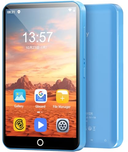 80GB MP3 Player with Bluetooth and WiFi, Mp3 & Mp4 Music Player with Spotify, Amazon Music, Deezer, Audible, 4.0 IPS Touch Screen Android Player with Speaker, FM Radio, Up to 512GB (Blue)