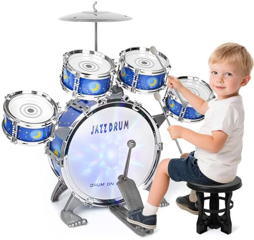 Kids Drum Set for Toddlers Ages 2-5 - Musical Toy with Stool, Perfect Birthday Xmas Gift for Boys & Girls
