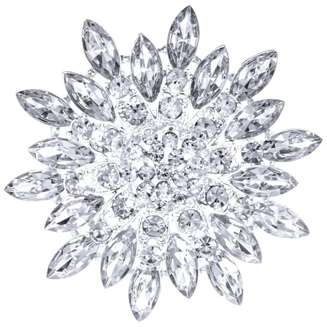 Strass Sonnenblumen-Broschen, Silberne Strass Broschen Anstecknadel Kristall Blumen Brosche Pin für Damen Kleid Bouquet Mantel Hut Tasche
