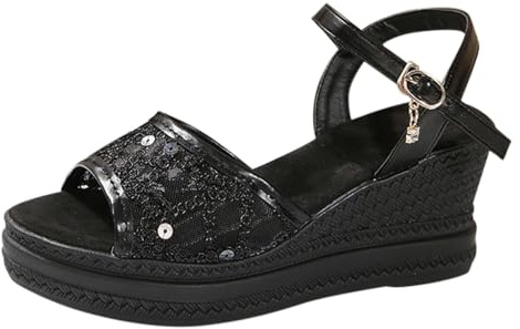 Sandaler med kilklack för kvinnor bred passform, plattformssandaler för kvinnor, öppen tå ankelrem sandal med fotvalvstöd bekväma plattformsskor andningsbara kilsandaler halkfria vardagsskor