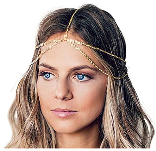 Yean Chaîne de tête dorée - Style bohème - Accessoire pour cheveux - Pour femme et fille - Doré