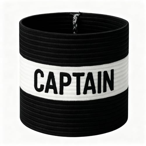 Fitness Health Football Band Soccer Captain's Armband Design Captain Band for Adult and Youth, 5 Colours Available for Multiple Sports, Elastic Arm Band for Captain (Black - Kids)