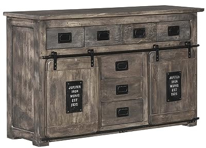 MASSIVMOEBEL24.DE | Railway Sideboard Mango Größen 2, Farbe:grau lackiert, Größe:150x45x90 cm (BxTxH)