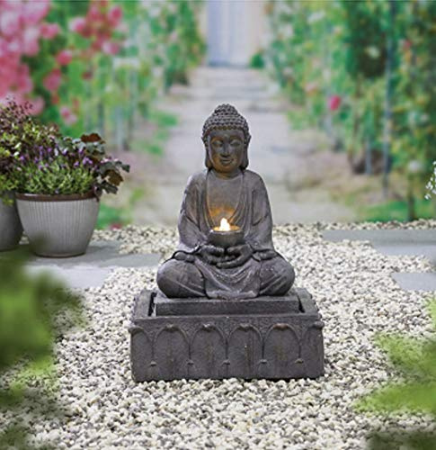 Easy Fountain Serenity Buddha Water Feature – Mains Powered, No Plumbing, Outdoor Garden Fountain with Recirculating Pump, Polyresin, Patio & Garden