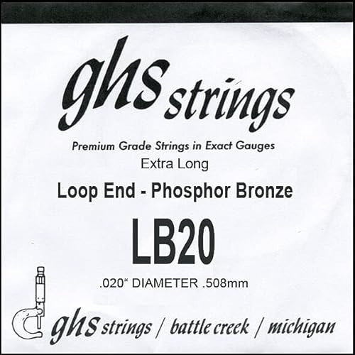 GHS™ Strings Phosphor Bronze Single String 020 Wound Loop End Banjo Single String for Banjo Phosphor Bronze Loop End Thickness: 020
