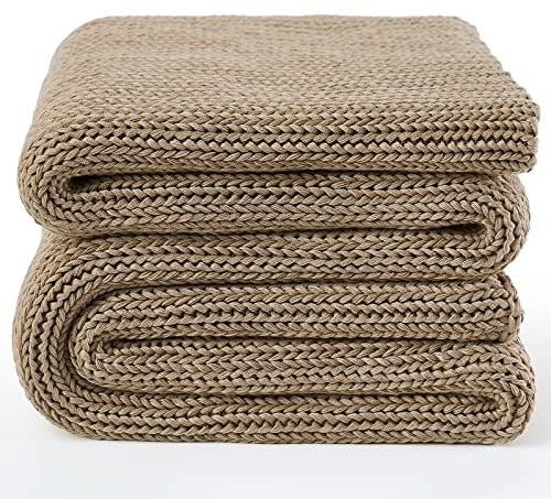 Guohaoi Stickad viktad filt (beige 127 cm x 190 cm 5,4 kg, heminredning kylande filt för de som sover varmt, handgjord tjock stickad tung filt för vuxna som kan användas på full säng