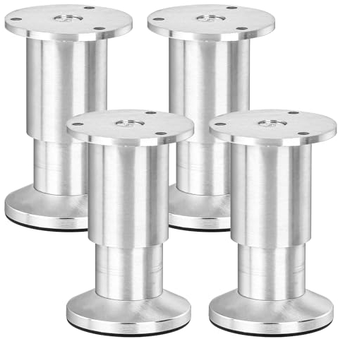 La Vane 4er Set Höhenverstellbare Möbelfüße aus Aluminium 15cm - Rund, Modern für Sofa, Bett, Schrank, Couch, Küche (Silber)