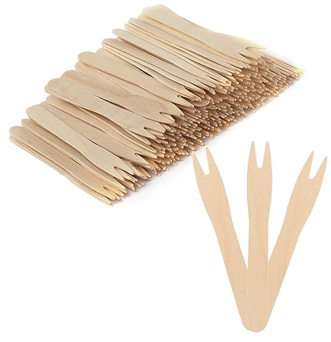 200 Pezzi Forchette di Legno per Patatine, 85mm Forchette in Legno, Forchette in Legno Naturale Posate in Legno Piccole Forchette in Legno per Picnic Campeggio Feste Compleanni