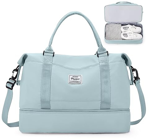 SEAFEW Bolsa de Viaje 45x36x20 para Easyjet,Impermeable Bolsa de Deporte para Gimnasio,Bolsa de Mano Equipaje de Fin de Semana para Mujer,Bolso de Natación para Playa,E6-Azul Claro