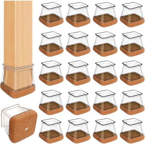OCONDA 20 Pcs Chair Leg Floor Protectors for Hardwood Floors, Clear Rubber Furniture Sliders with Felt, Silicone Furniture Leg Caps Covers (Fit Square Diameter:1-1/16 to 1-7/16)