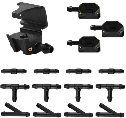 Lyeteung 4 Pezzi Ugello Lavavetri per Tergicristalli per Auto, Ugelli Spruzzatori Lavavetri Auto, Ugelli lavavetri per Parabrezza Anteriore Auto, con 12 Pezzi Connettori per Tubo