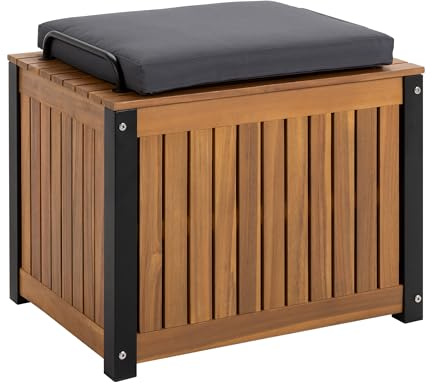 Dehner Kissenbox Liverpool, mit Sitzpolster und Inlay für Schutz der verstauten Gegenstände, 45 x 60 x 50 cm, Aluminium/FSC®-zertifiziertes Akazienholz, braun/dunkelgrau