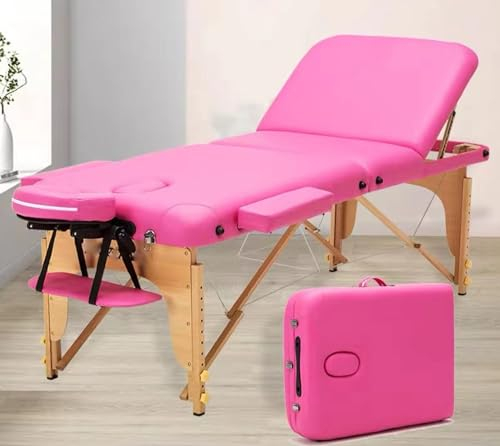 CUNTO Tragbare professionelle Massageliegen aus Holz mit klappbaren, maßgeschneiderten, hydraulisch klappbaren Massageliegen (Beige) (Rosa)