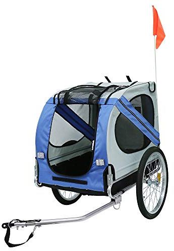 Fahrradanhänger für Hunde, Hundeanhänger, Fahrrad Anhänger für Hunde, Hundefahrradanhänger mit Reflektoren, Hundebuggy Tragfähigkeit 40KG (Blaugrau)