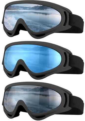 SixYard Ski Goggles, Motorcycle Goggles, 3 Pack Snowboard Snow Goggles for Men Women Adult Youth (Style 7)