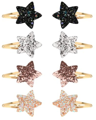 Husalsea Set di 8 Forcine per Capelli Bambina - Fermagli Stelle Glitterati in Metallo e Plastica - Accessori Eleganti