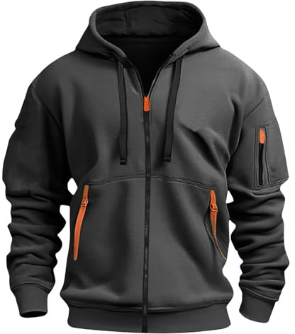 KONG JIMFAN Zipper Hoodie Herren Pullover Oversize Jeansjacke Schwarz Sweatshirt Hoodies Für Männer Fleecejacke Sweatjacke Herren(#B Dark Gray,3XL)
