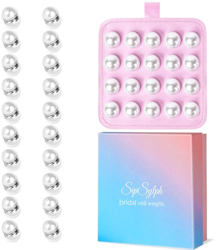 SipSylph 20 Pairs Pearl Veils Weights, Strong Magnetic Bridal Veil Weights, Double-Sided Veil Weights Invisible,Gift Box