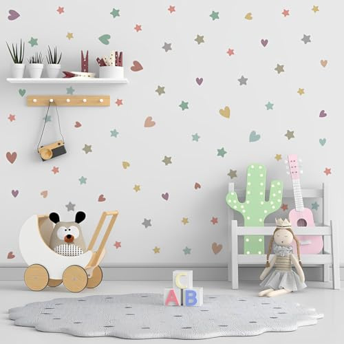 72pegatinas de pared para niños, decoración de habitación niña, boho corazón, pegatinas de pared bohemio para bebé y guardería infantil