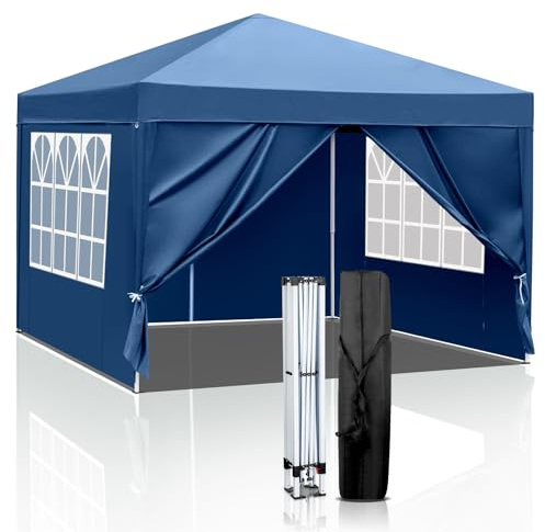 Tactfire Pavillon 3x3 m,Faltpavillon,Wasserdicht Stabil Winterfest UV Schutz 50+,420D Oxford,Faltbar Höhenverstellbar,Partyzelt,Gartenzelt,Für Garten Camping,Outdoor,Blau,4 Seitenteilen
