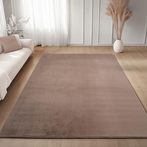 Carpettex Teppich Braun 120x160 cm- Kurzflor Teppich Waschbar, weich & rutschfest, modern einfarbiges Design für Wohnzimmer, Küche Schlafzimmer, & Kinderzimmer