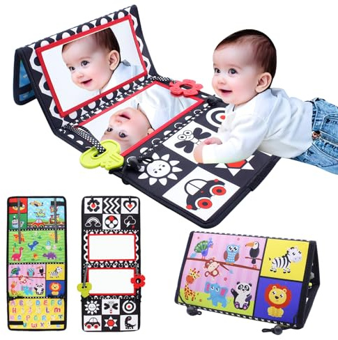 Zyluniy Miroir Bebe Éveil Montessori 0-6 Mois, Jouet Bebe 0-12 Mois, Livre Tissu Bébé Noir et Blanc Jouets Sensoriels pour Enfants, Jeux d'Eveil Bébé Cadeau pour Naissance, Fille, Garcon 0 3 6 12 Mois