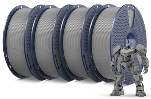 SUNLU PETG 1,75 mm 4 kg filamentsats, mindre töjning och god vidhäftning mellan skikten, individuellt vakuumförpackade, filament för 3D-skrivare 4 kg, 1 kg per spole, 4 grå.