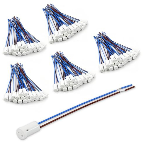 LteelDay 100 pezzi portalampada G4 con cavo Teflon da 10 cm – Portalampada in ceramica precollegata – Resistente al calore fino a 250 °C – Per LED, alogena, lampada al quarzo