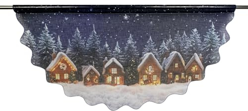 Delindo Lifestyle Scheibengardine Bistrogardine Winterdorf-Motiv, 43x88 cm, mit Tunnelzug, Moderne Gardine zu Weihnachten