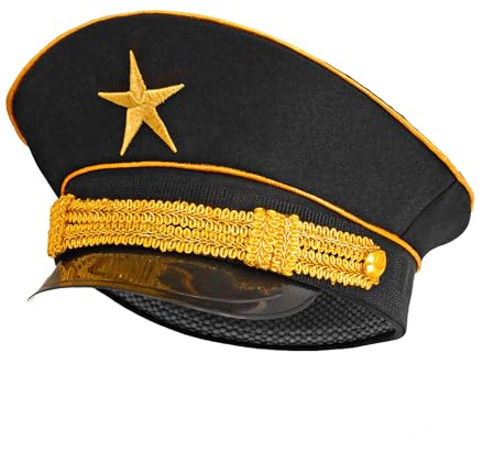 W WIDMANN MILANO Party Fashion - Gorra de oficial negra con estrella dorada, sombrero de disfraz para capitán, piloto, carnaval y cosplay