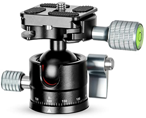 Koolehaoda Low Profile Kugelkopf,Panorama Stativkopf 360° drehbar mit 1/4 Schraube Schnellwechselplatte für DSLR-Kameras, Stativ, Einbeinstativ, Max. Belastung 10kg