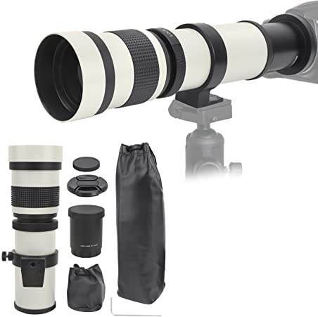 Telescope Lens, 420‑800mm Super Telephoto Zoom F8.3‑16 Manual Focusing Zoom Telephoto Lens Telescope for EF-S Mount Camera, Telephoto Zoom Lens(White)