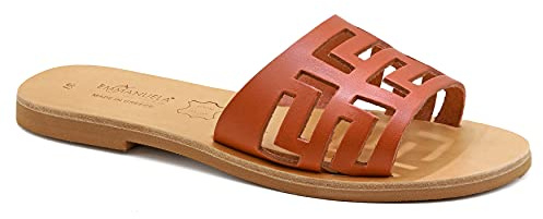 Emmanuela Antique Sandali in pelle a mano in pelle piatta, sandali semplici di qualità, scarpe estive per le donne, sandali a fianco con dita aperte, Rosso corallo, 40 EU