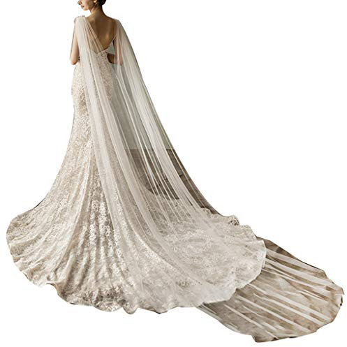 YO-HAPPY Velo de Novia, Mujeres Tul Catedral Longitud del Piso Capas de Boda Hombro Cristal de imitación Joyas Apliques Florales Nupcial Abrigos Largos Capa