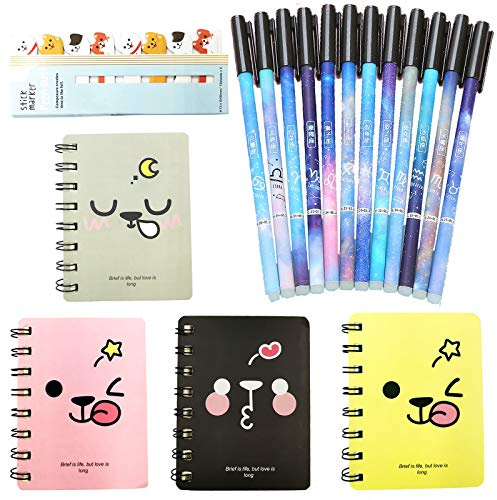 DUGYIRS 12 Pièces Effaçable Stylos Gel Point Fin Faire Disparaître Les Erreurs Des Stylos 4 Pièces Petits Cahiers et 1 Chien Note Collante pour Dessiner L'écriture Planificateur Mots Croisés
