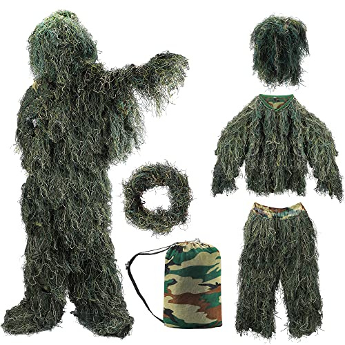 ZORVEM Ghillie Suit, 3D Camouflage Hunting Apparel for Kids/Youth/Teen(S/M/L/XL/XXL) Mens Halloween Costumes for 2025