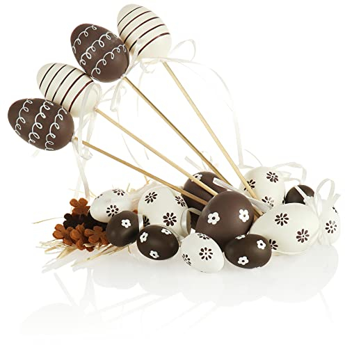 com-four® 18-teiliges Osterdeko-Set - Osterdeko für den Osterstrauß - Ostereier zum Anhängen und Stecken - Streudeko