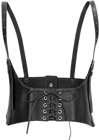 LEACOOLKEY Damen Kunstleder Korsett Taille Gürtel Elastische Breite Unterbrust Korsett Schnürung Steampunk Waspie Gürtel für Halloween