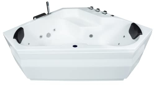 Basera® BASIC Indoor Eck-Whirlpool Badewanne Capri 145 x 145 cm mit 12 Massagedüsen, Wasserfall, LED-Ambiente