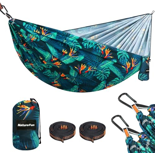 NATUREFUN Hamac Ultra-léger de Voyage Camping |300 kg Capacité de Charge,Respirante,Séchage Rapide Hamac(275x140 cm)| 2 x Mousquetons de qualités,2 x sangles Inclus | Pour Jardin d'interieur/Extérieur